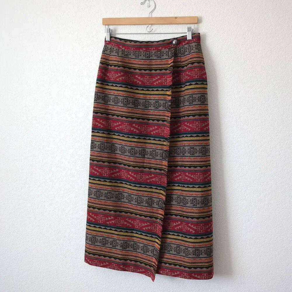 Pendleton Women's Midi Wrap Skirt‎ 8 Southwestern Blanket Wool Art Wear Native S